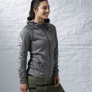 Reebok Gray Zip-Up Hoodie Zip Up (Size S)